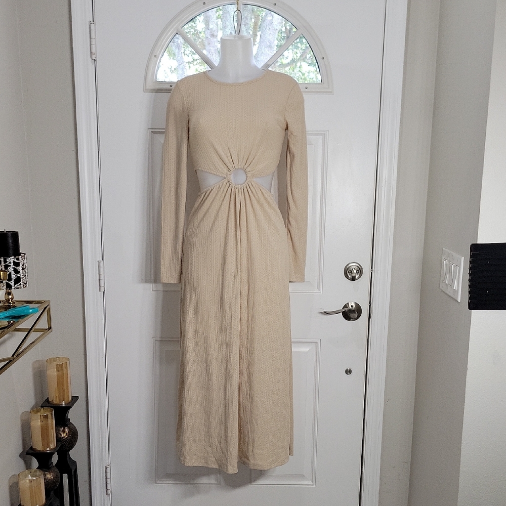 Zara Beige Cut-Out Maxi Dress Size M